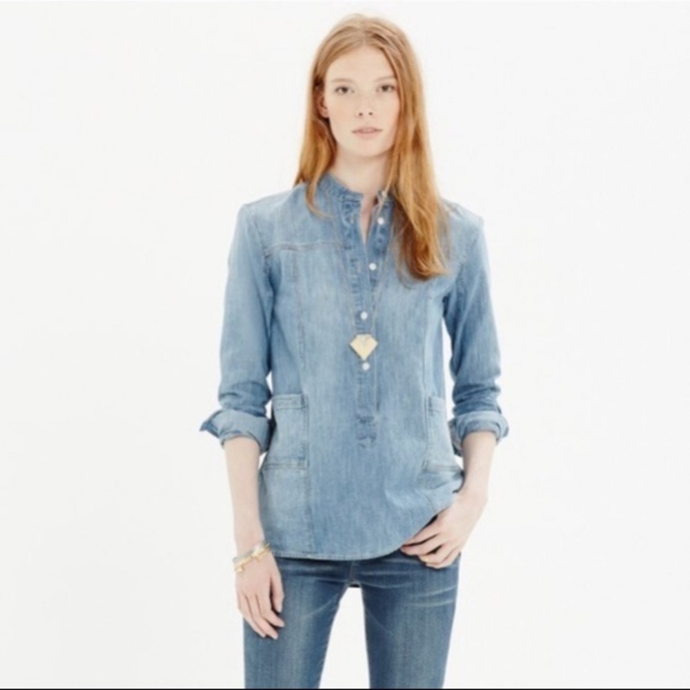 Madewell Chambray Denim Henley Tunic Shirt | XS